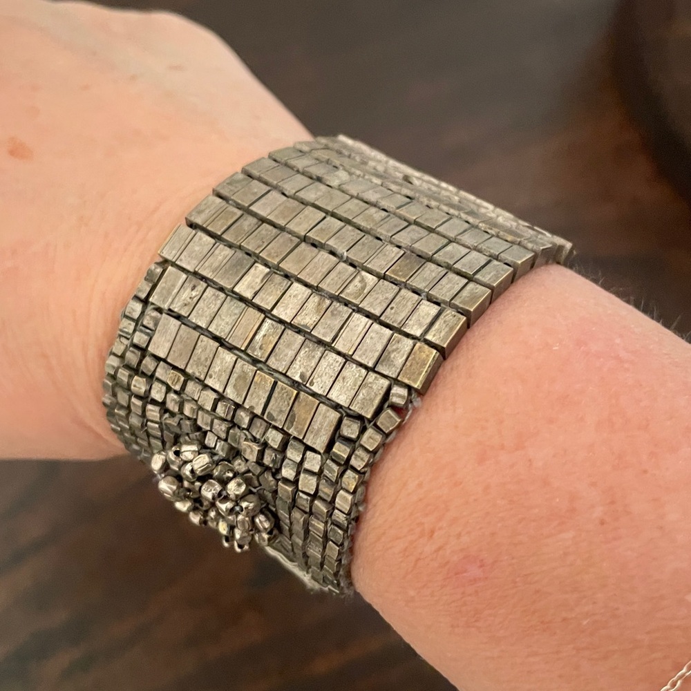 Elie Tahari boho bracelet silver metal beads S handmade in India